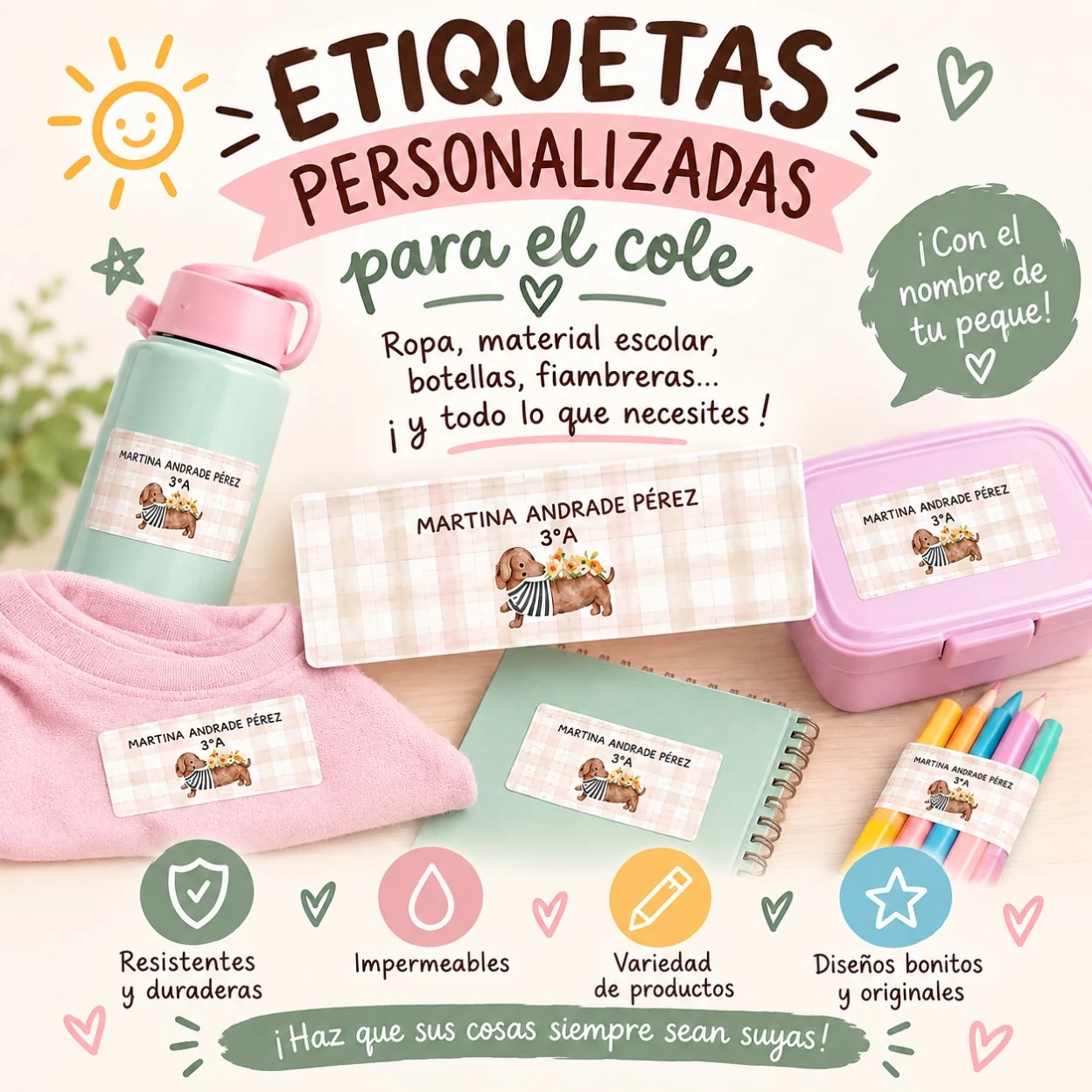 Cartel de etiquetas escolares personalizadas