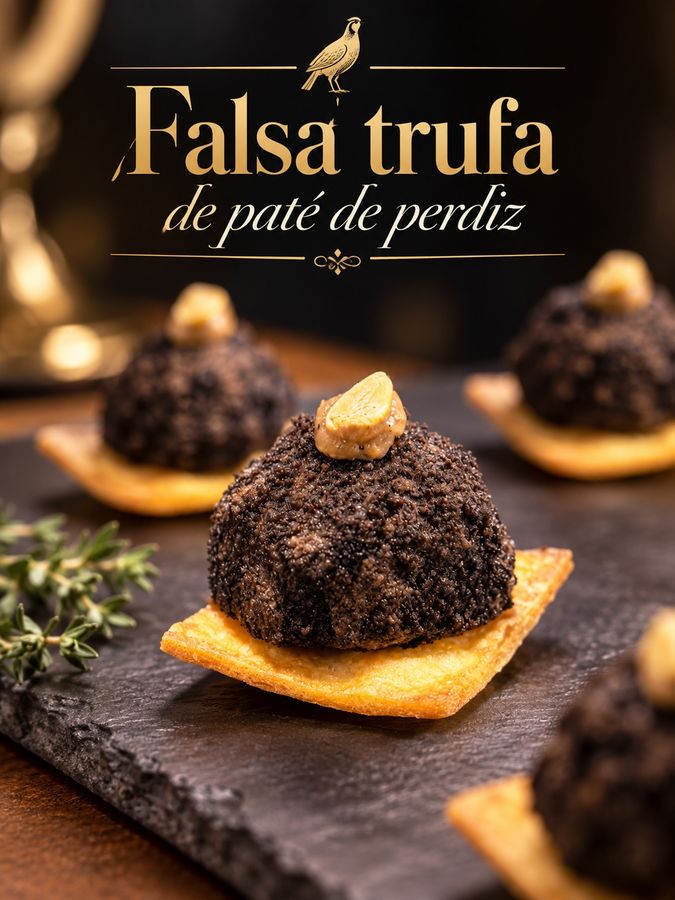Falsa trufa de paté de perdiz, pase de Jaén del menú degustación